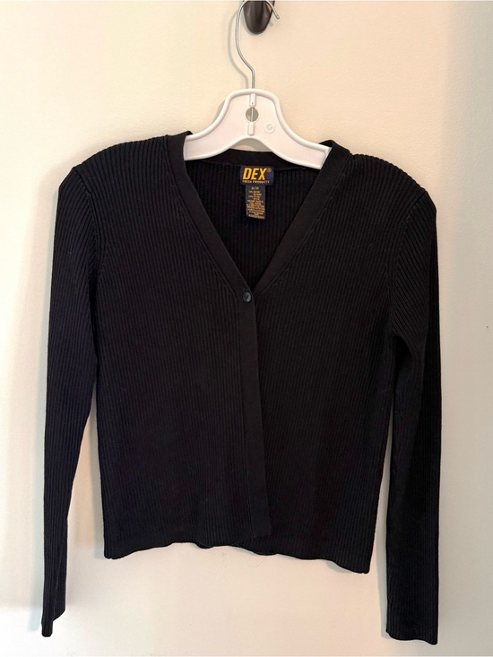 Dex Sweaters - Dex Black Ribbed V-Neck Button Cardigan